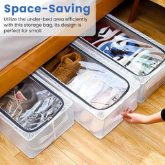 Shoe Storage Box, Shoe Organizer for Closet, Clear Plastic Stackable Shoe Boxes, Space Saving Foldable Sneaker Shoe Rack Containers Bin Holder