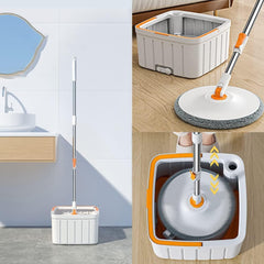 Mop Set Bucket System Floor Cleaning Mop 360° Rotating Square Mop-Head for Hardwood Tile Marble Floors 2 Replaceable Mop Pads with Self Separation Dirty and Clean Water Simplify