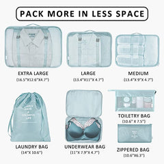7-Piece Travel Organizer Set: Packing Cubes for Clothes, Space-Saving Bags for Cosmetics, Underwear, Socks, Shoes, and Toiletries multicolor