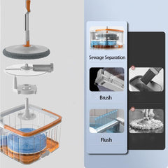 Mop Set Bucket System Floor Cleaning Mop 360° Rotating Square Mop-Head for Hardwood Tile Marble Floors 2 Replaceable Mop Pads with Self Separation Dirty and Clean Water Simplify