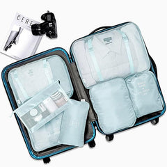 7-Piece Travel Organizer Set: Packing Cubes for Clothes, Space-Saving Bags for Cosmetics, Underwear, Socks, Shoes, and Toiletries multicolor